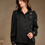 Camisa de Manga Longa com Estampa Floral 3D, Estilo Francês, Nova Primavera Outono, Camisa Casual Slim Fit