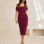 Vestido Midi Ombro a Ombro Slim Fit Elegante – Altenlune