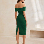 Vestido Midi Ombro a Ombro Slim Fit Elegante – Altenlune