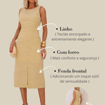 Vestido Midi com Fenda Frontal e Decote Clássico