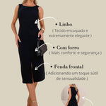 Vestido Midi com Fenda Frontal e Decote Clássico