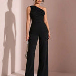 Macacão Feminino Um Ombro Só Preto Elegante – Modelagem Ajustada