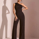 Macacão Feminino Um Ombro Só Preto Elegante – Modelagem Ajustada