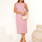 Vestido Midi com Fenda Frontal e Decote Clássico